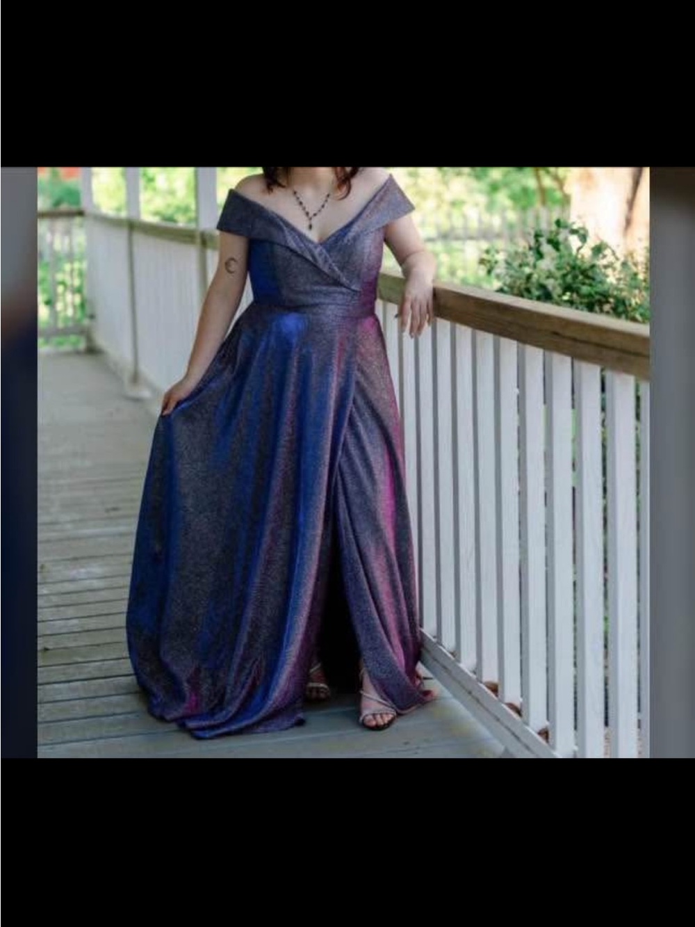 Off-Shoulder Iridescent Blue-Purple Evening Gown